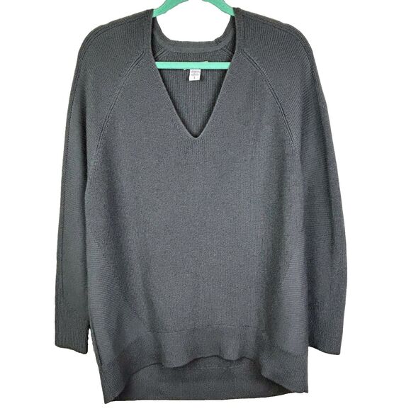 ATHLETA Hanover V Neck Sweater Knit Pullover Merino Wool Long Sleeves Gray sz L - Picture 3 of 15